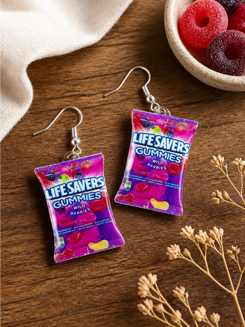 NWT Novelty Earrings - Acrylic Design Lifesaver Dangle Earrings